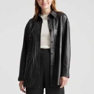 Quince Leather Shirt Jacket Shacket in size Medium color black